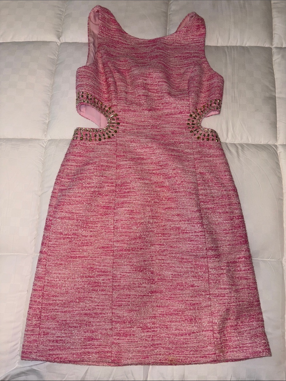 Lilly Pulitzer Pink Tweed Cutout Dress with Bead Accents